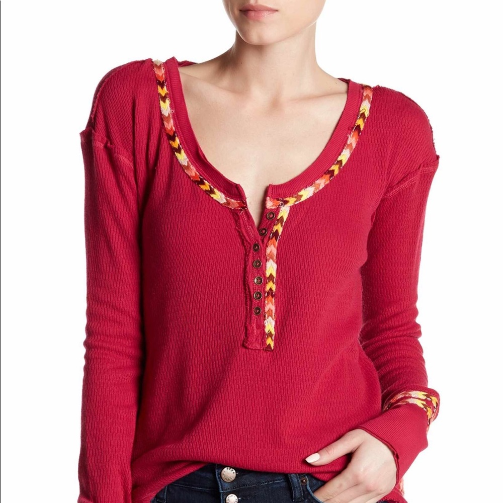 Free People Tribal Rainbow Thermal Long Sleeve Tee
